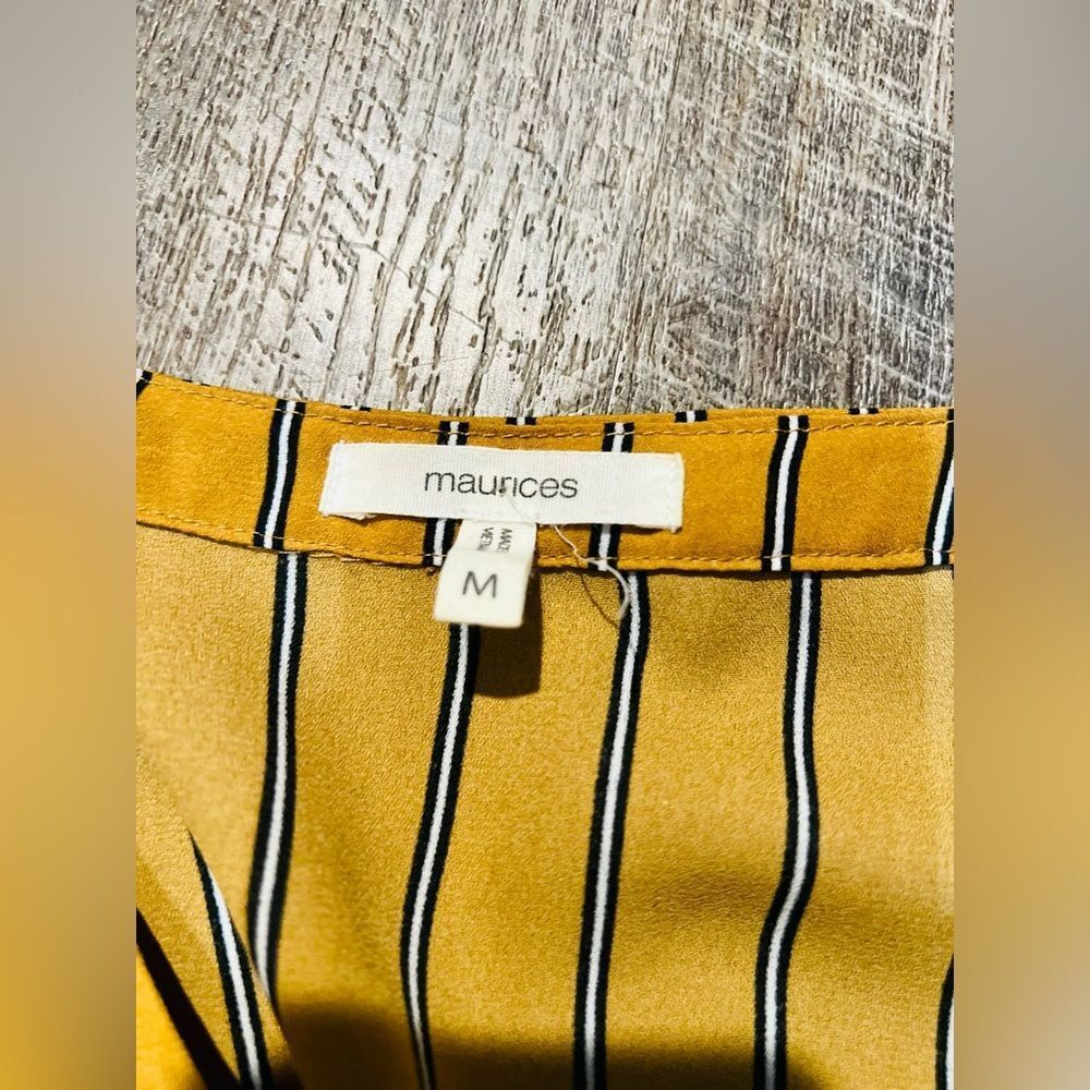 Maurices Women's Medium Mustard Yellow Striped Blouse Zip Pocket Size Top Shirt - Picture 4 of 8